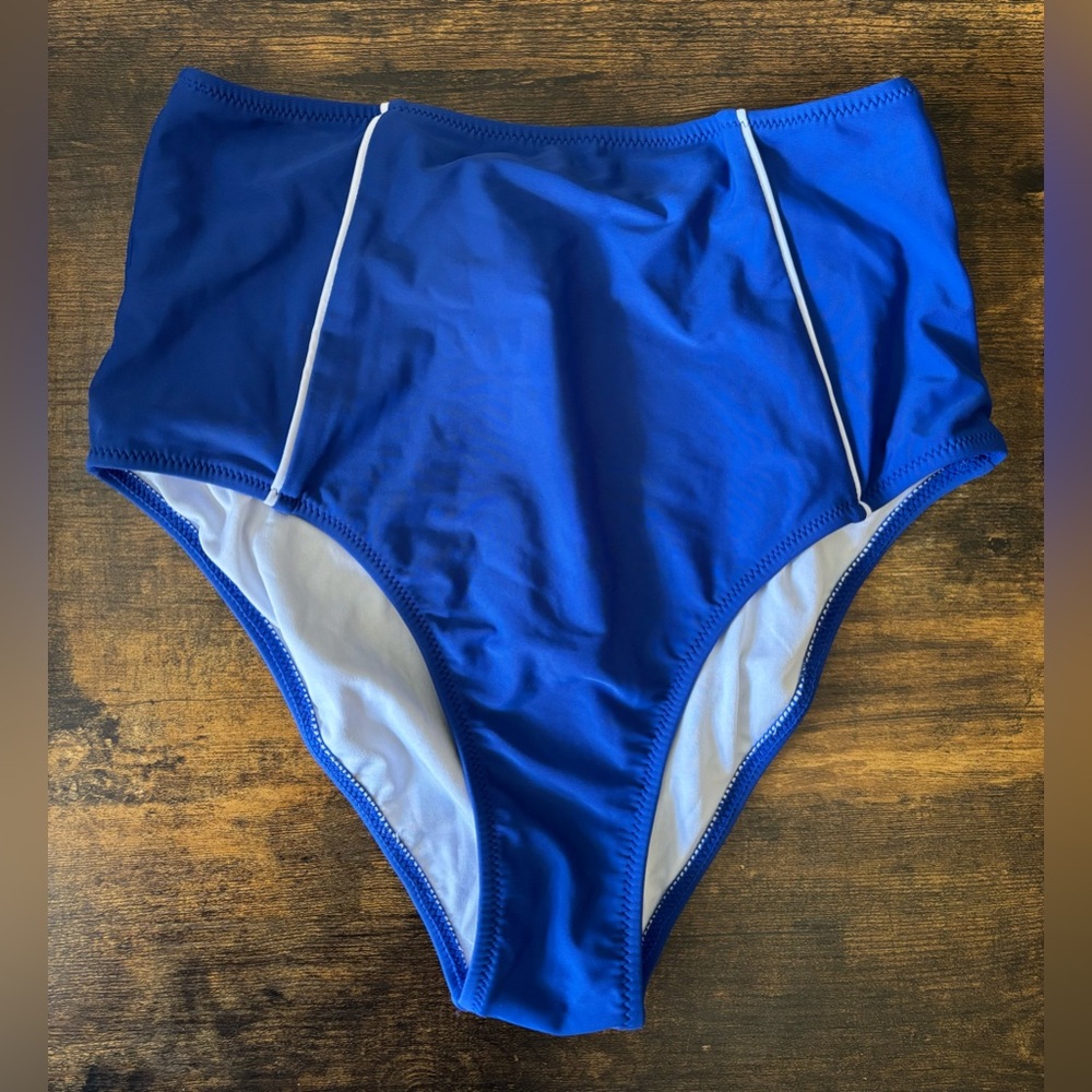 New Cupshe High Waisted Bikini Bottoms Size Small Blue White